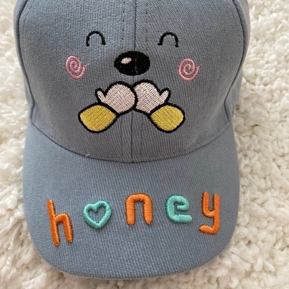 Children's Cute Hat. Blue. One Size. Embroidered "Honey" Writing. Velcro. Fun. - Picture 2 of 7
